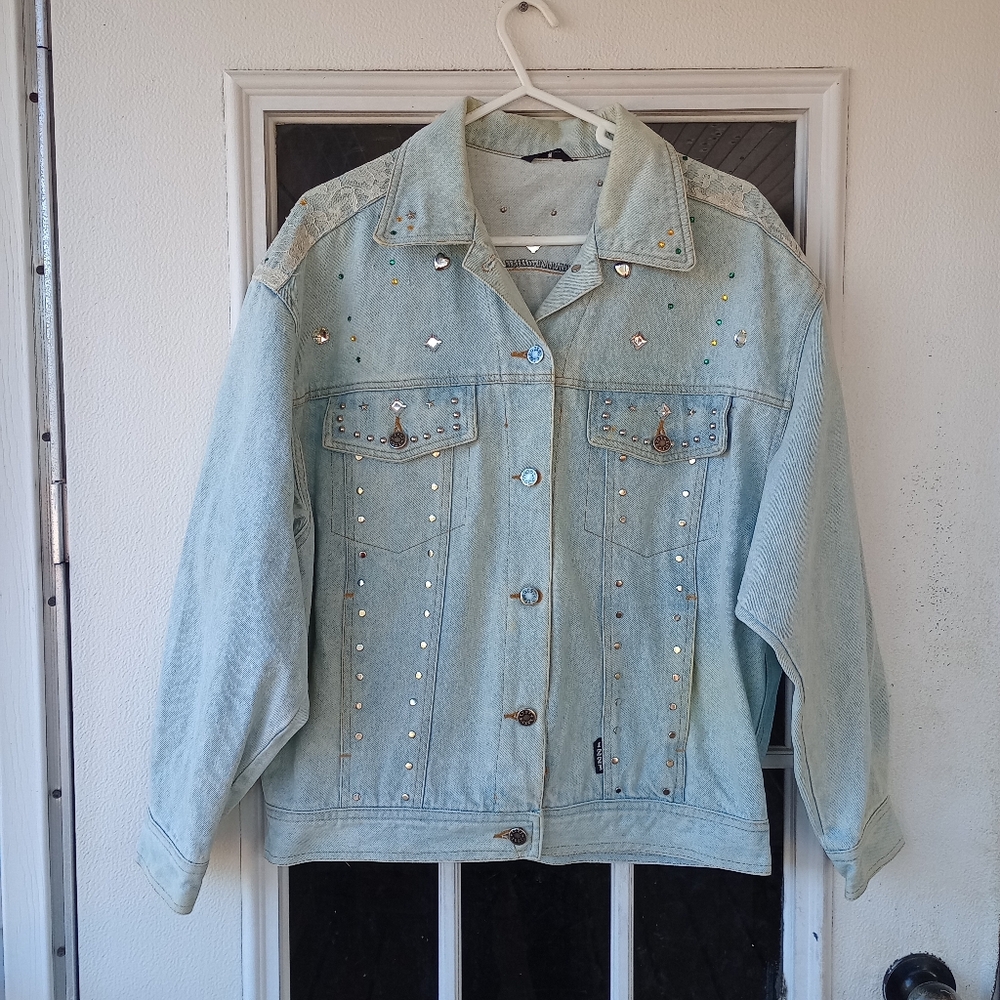 Vintage IZZI BEDAZZLED 80s Style Jean Jacket Sz. L Women's